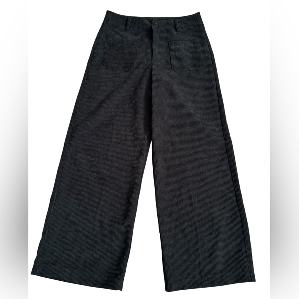 A330 Black Corduroy Wide Leg Pants sz XS Ankle Length Front Pockets 29” Inseam
